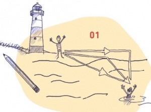 Illustration von Rettungsschwimmer am Strand