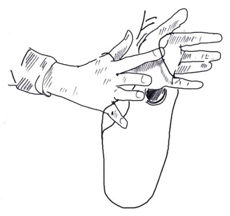 Zeigefinger unter Handflächenfaden