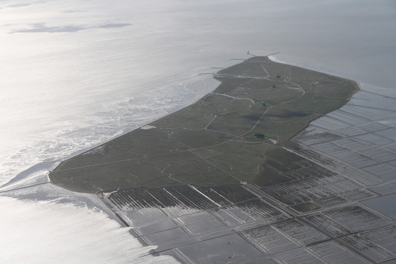 Luftaufnahme der Hallig Nordstrandischmoor