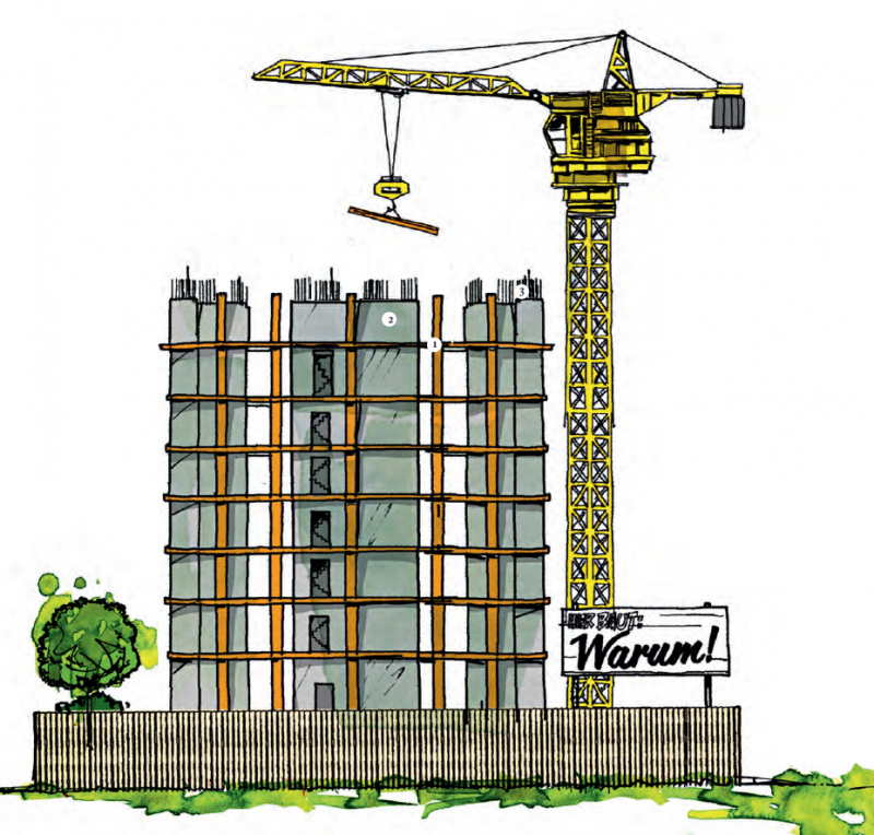 Illustration eines Wolkenkratzers im Rohbau