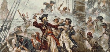 Kampf zwischen Blackbeard, dem Piraten, und Lieutenant Maynard in Ocracoke Bay