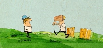 Illustration Mann Brett vorm Kopf Illustration Mann Brett vorm Kopf