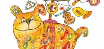 Bunte, kindgerechte Illustration eines Mopses